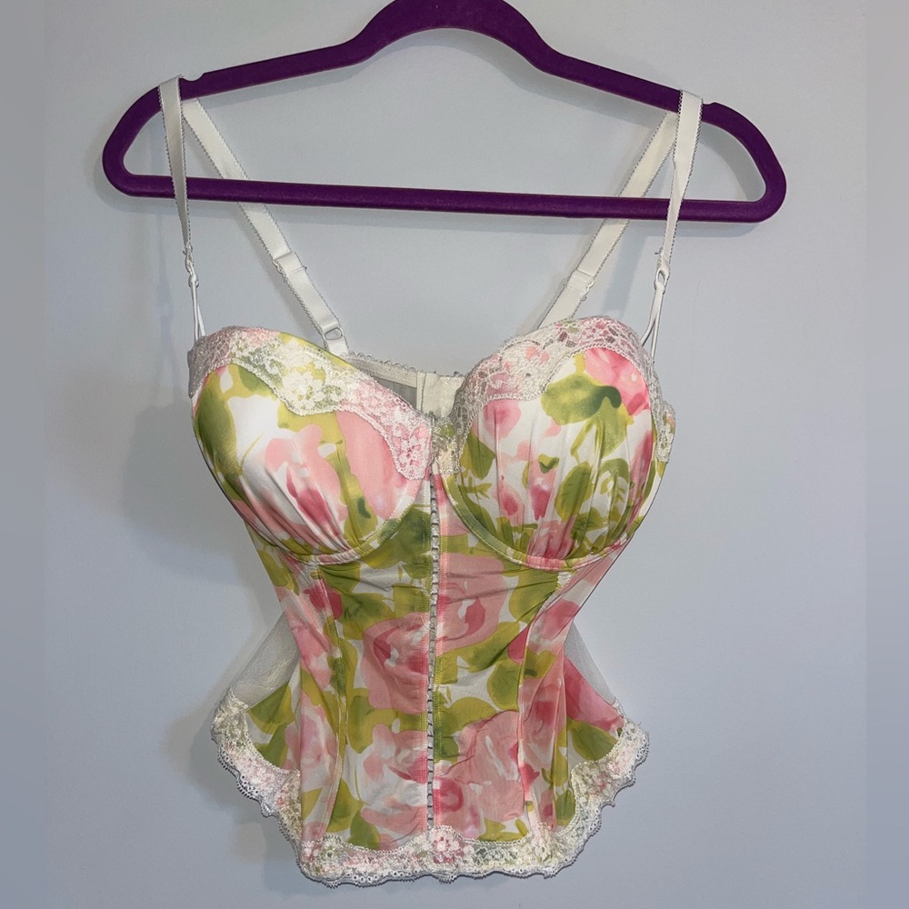 VINTAGE 36C corset top! Pink, green, and white florals.